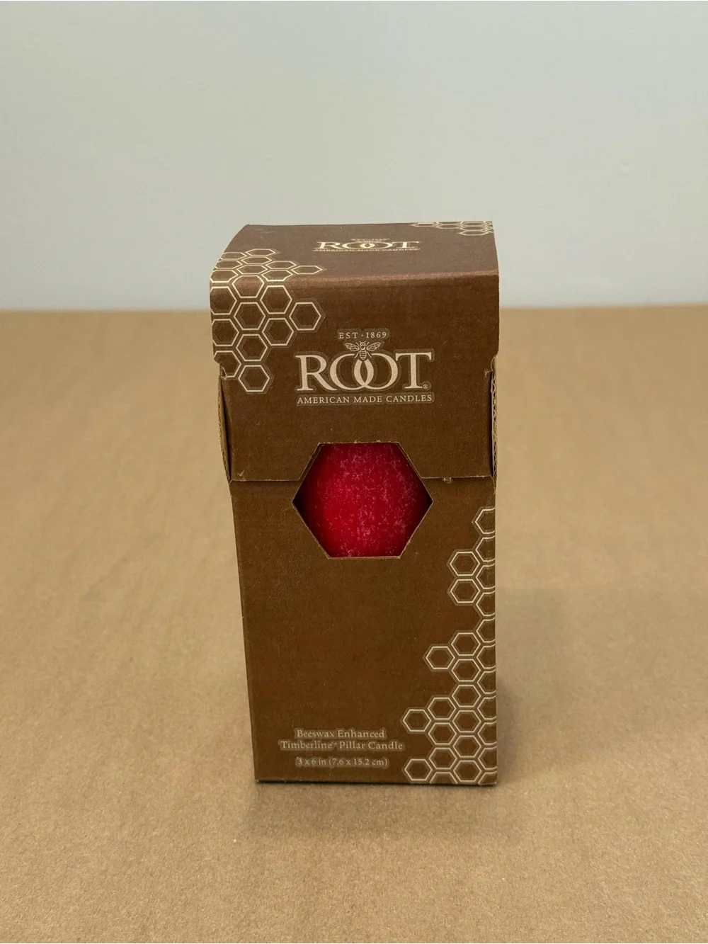 Root Timberline Red Pillar Candle 3x6 Unscented Beeswax Clean Burning USA Rustic